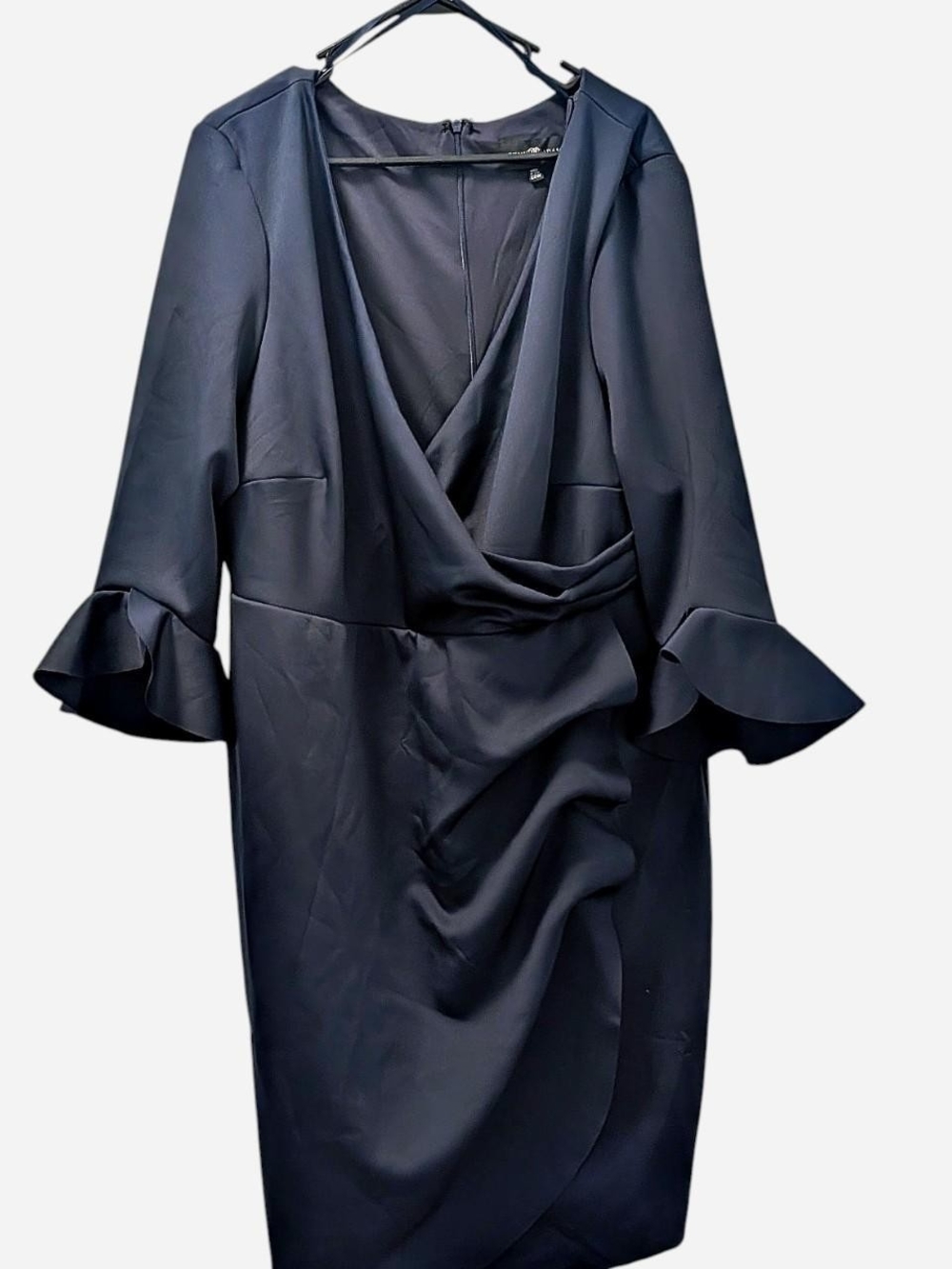 Betsy & Adam Navy V-Neck Ruffle Sleeve Wrap Dress